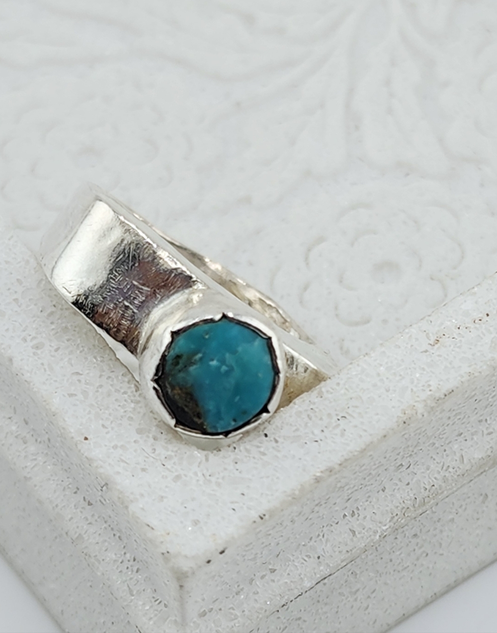 TURQUOISE HALLOW RING HANDMADE IN RECYCLED STERLING SILVER SIZE 7 - Picture 7 of 12